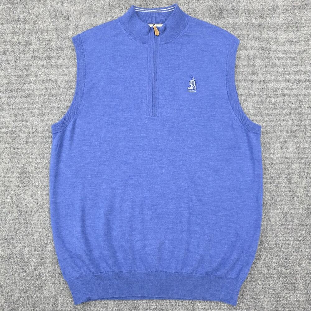 Donald Ross Sweater Vest Mens Large Blue Merino Wool 1/4 Zip Golf Pullover Prep